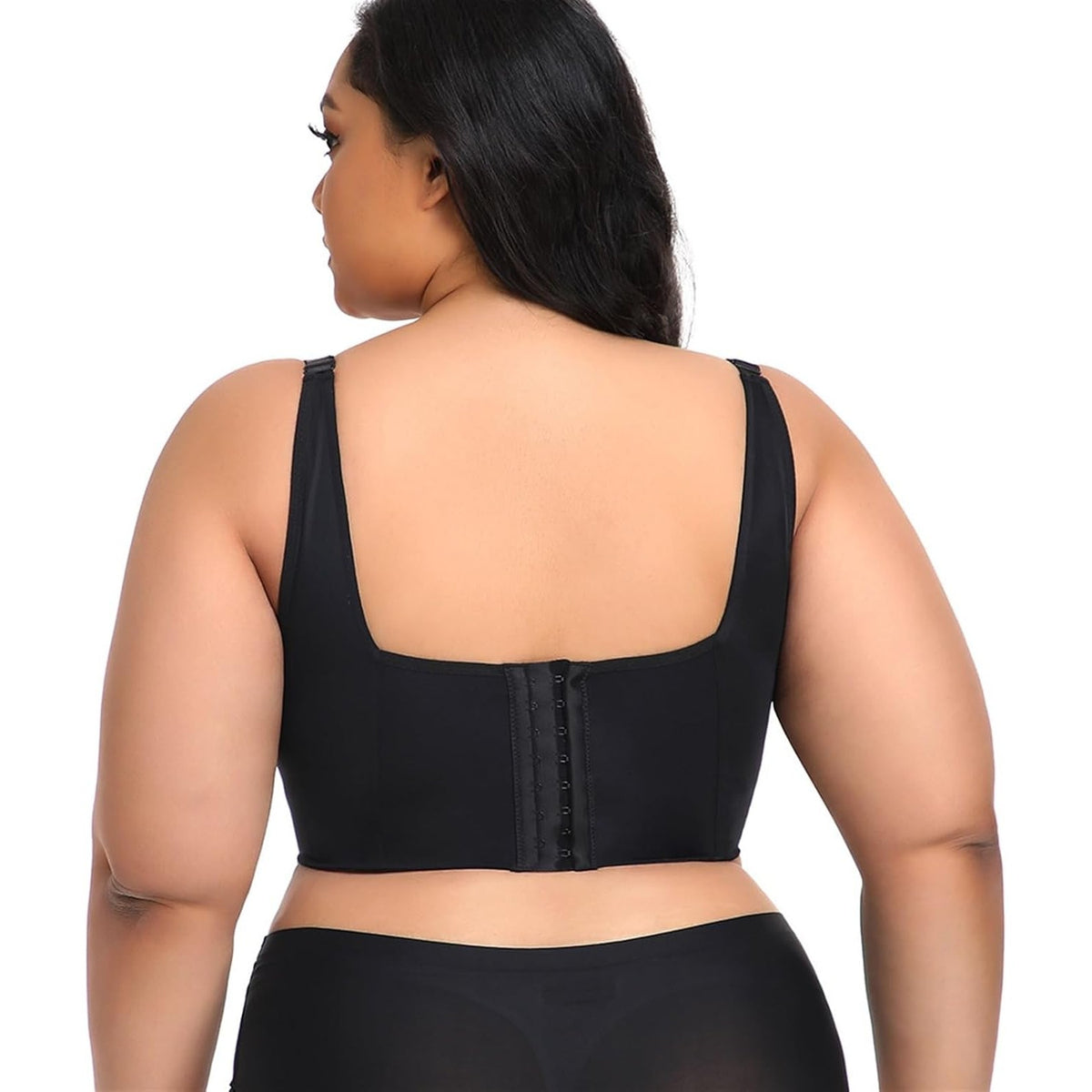 Wide back and side panels with a tall multi row hook closure