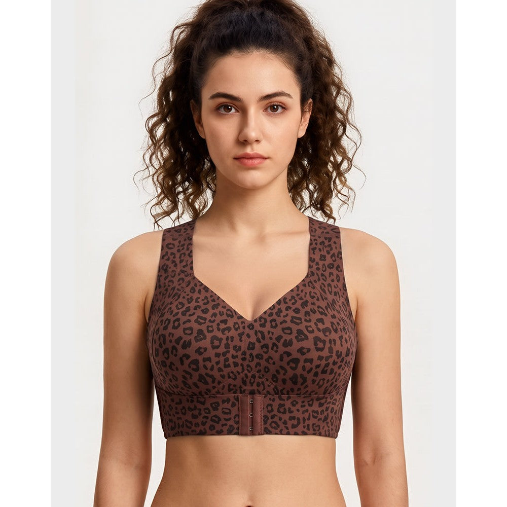 Posture support bra in leopard