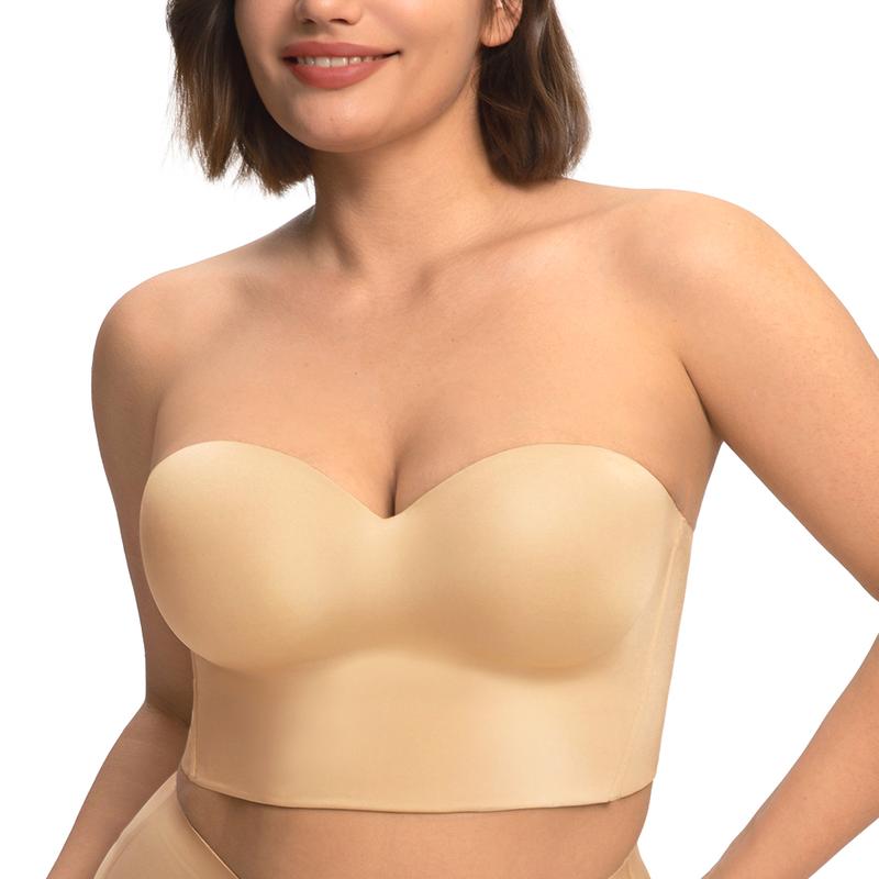 The Iris Longline Strapless Bra - Beige, front