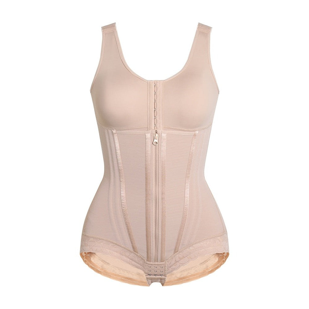The Sculpt Bodysuit in Tan, front detail